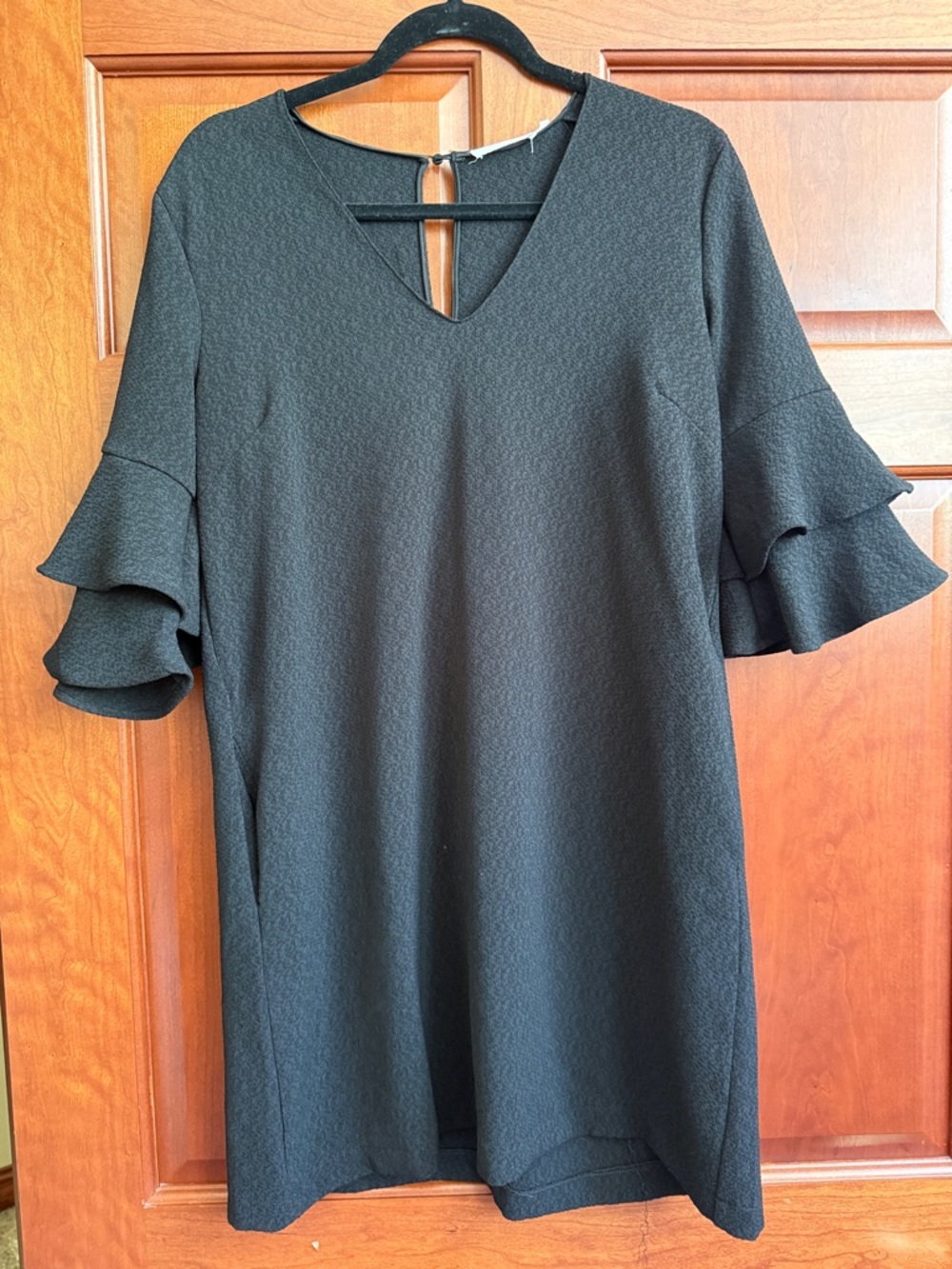 Lush Black Ruffle-Sleeve Shift Dress